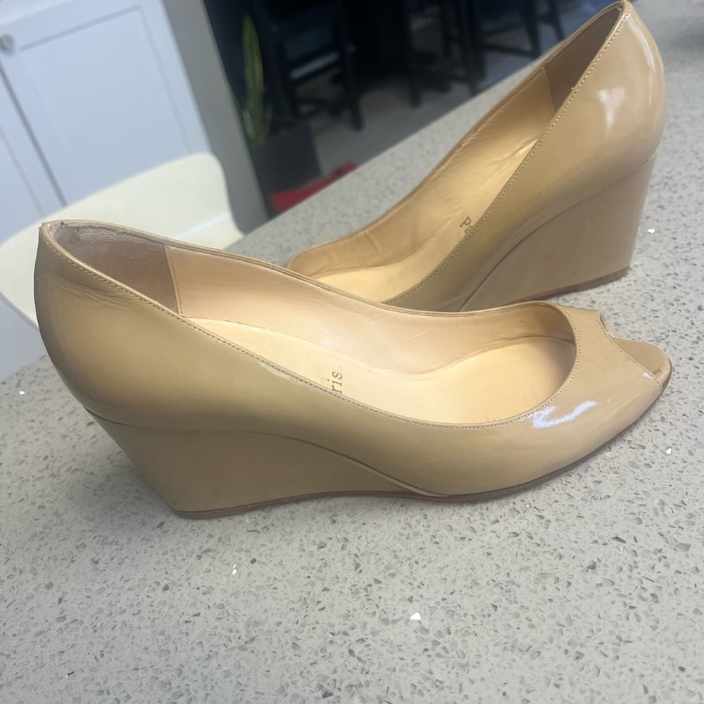 Christian Louboutin peep toe wedge sz 37 beige
